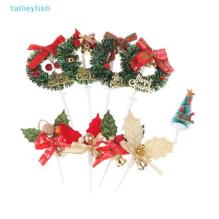 Tuilieyfish ส้อมจิ้มผลไม้ รูปปลาคริสมาสต์ สําหรับตกแต่งเค้ก 5 ชิ้น