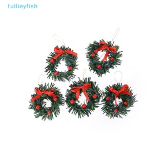 Tuilieyfish พวงมาลัยคริสต์มาส ประดับโบว์สีแดง สําหรับตกแต่งบ้านตุ๊กตา 1:12 DIY