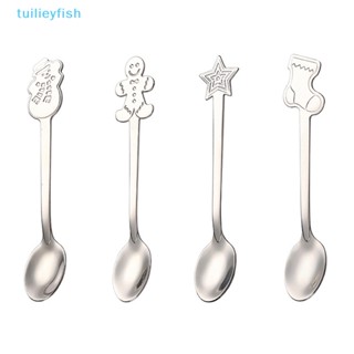 Tuilieyfish ช้อนกาแฟ ชา ช้อนส้อม สเตนเลส 4 ชิ้น/ชุด