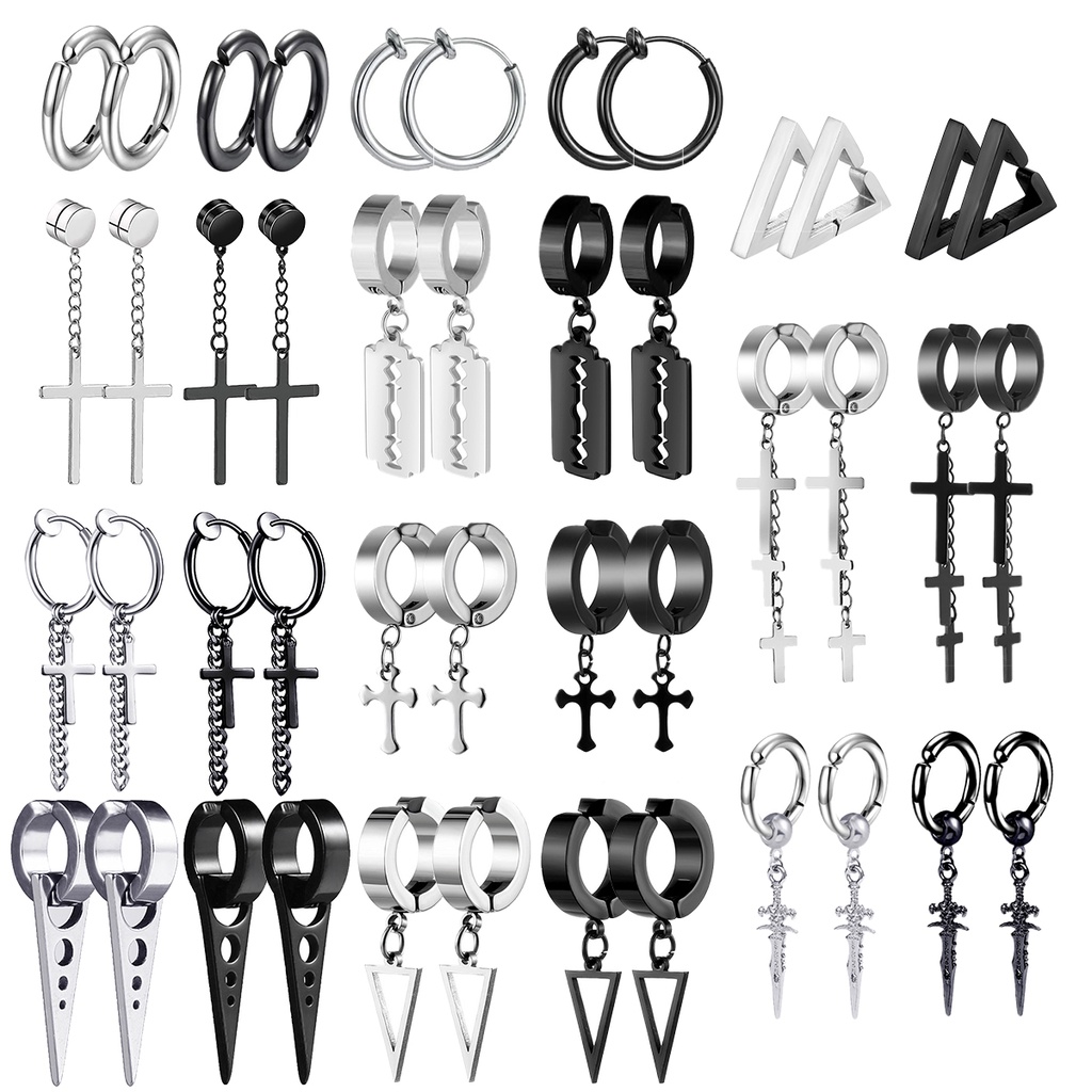 ต ่ างหูแบบหนีบหูต ่ างหูสแตนเลสไม ่ เจาะสแตนเลสสีดําสไตล ์ เกาหลีผู ้ ชายแฟชั ่ นพังก ์ สีดําต ่ างหูสตั ๊ ดหลายสไตล ์