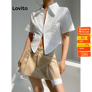 Lovito เสื้อเบลาส์ลำลอง ทรงอสมมาตร สำหรับสตรี LNE15047 (สีขาว)