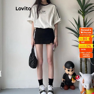 Lovito เสื้อยืด คัลเลอร์บล็อก ลายตัวอักษร สำหรับผู้หญิง LNA14152 (สีเทาอ่อน)