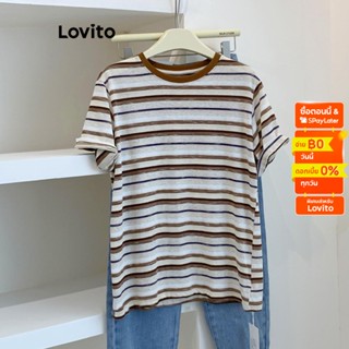 Lovito เสื้อยืดลําลอง ลายทาง สีตัดกัน สําหรับผู้หญิง LNE16262 (หลายสี)