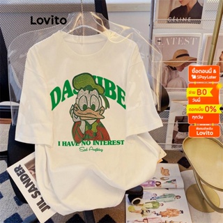 Lovito เสื้อยืดแขนสั้น พิมพ์ลายการ์ตูน ลําลอง สําหรับผู้หญิง LNA09298 (สีขาว)