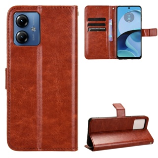 เคสโทรศัพท์หนัง PU ฝาพับ พร้อมช่องใส่บัตร และสายคล้อง หรูหรา สําหรับ Motorola Moto G14 4G