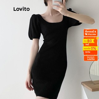 Lovito มินิเดรสหรูหรา สีพื้น แต่งพลีท สำหรับสตรี LNE15126 (สีเขียว/สีดำ)