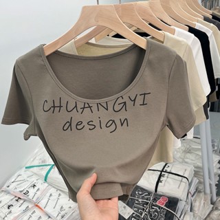 Milyfashion เสื้อยืดแขนสั้น คอยู สไตล์ฮ่องกง แฟชั่นฤดูร้อน สําหรับผู้หญิง 2023