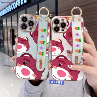 Huawei Nova 7 7I 5T SE 3 3i 3E 4 4E เคสหัวเว่ย สำหรับ Case Lotso Bear เคส เคสโทรศัพท์ เคสมือถือ Wrist Strap Electroplating TPU Cases