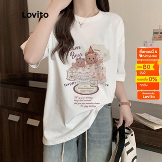 Lovito เสื้อยืด คอกลม แขนสั้น ลายการ์ตูน ลําลอง สําหรับผู้หญิง LNA09303 (สีขาว)