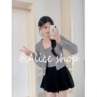 Alice  เสื้อแฟชั่นผู้หญิง เสื้อแขนยาว คลุม ไหมพรม ครอปเสื้อแขนยาว  ทันสมัย สวยงาม Unique สวย A91K5S4 36Z230909