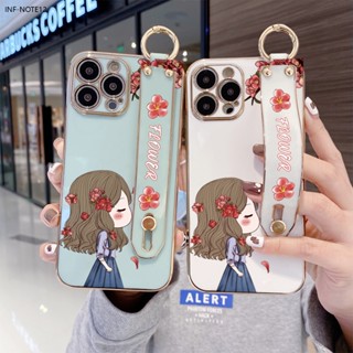 Infinix Note 12 11 11S 10 8 8i G96 G88 Pro NFC X697 X692 2023 4G สำหรับ Case Lovely Girl เคส เคสโทรศัพท์ เคสมือถือ Wrist Strap Electroplating TPU Cases