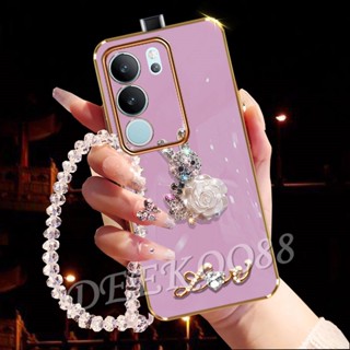 ใหม่ เคสโทรศัพท์มือถือ ลายกระต่าย ดอกไม้ ภาษาอังกฤษ 3D พร้อมสายคล้องมือ ด้านหลัง สําหรับ VIVO V29 5G VIVOV29 2023