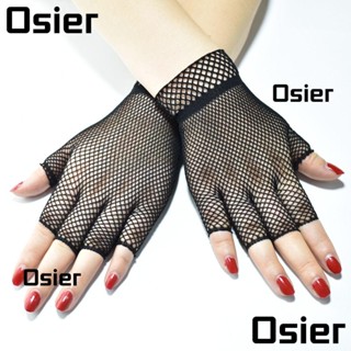 Osier1 ถุงมือครึ่งนิ้ว แฟชั่น เซ็กซี่ ลูกไม้ยืด ถุงมือ