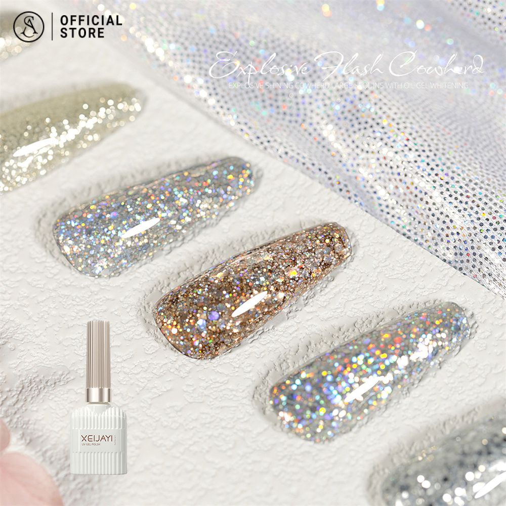 สีเงิน กลิตเตอร์ สีทาเล็บเจล สีเจล เลื่อมเลเซอร์กาวยาทาเล็บ เพชรหัก ยาขัด UV Gel 15mlสําหรับตกแต่งเล็บ