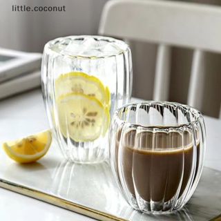 [little.coconut] แก้วมัก ทนความร้อน ลายทาง สองชั้น สําหรับใส่กาแฟ ชา นม น้ําผลไม้ วิสกี้ เอสเปรสโซ่ บูติก