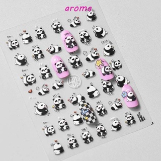 Aroma สติกเกอร์ ลายการ์ตูนแพนด้า และสัตว์ ใบไม้ไผ่ สไตล์จีน สําหรับตกแต่งเล็บ