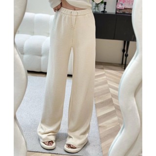 GCGQ MIU MIU 23 autumn and winter New elastic waist casual chain wide leg pants womens letter logo waist chain embroidered straight pants women