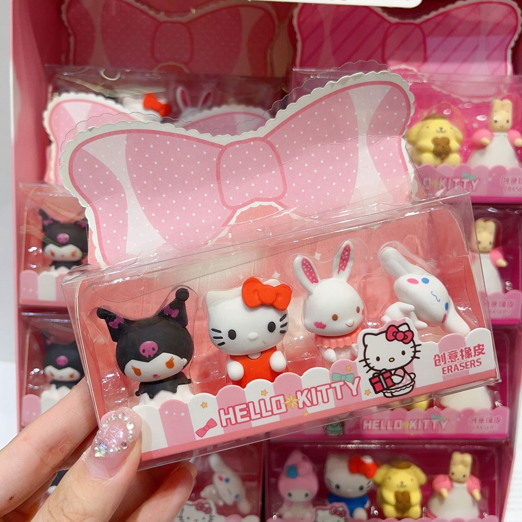ใหม่ Sanrio ยางลบ 1 กล่อง 4 ยางลบ น่ารัก ครอบครัว สัตว์เลี้ยง ยางลบคูโรมิ ยางลบที่ถอดออกได้