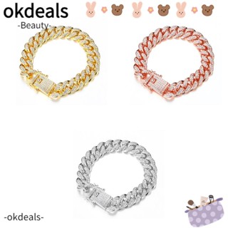 Okdeals สร้อยข้อมือแฟชั่น กว้าง 12 มม. ประดับเพชร สไตล์ฮิปฮอป