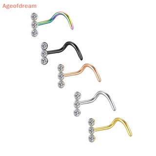 [Ageofdream] แหวนเหล็กคริสตัล ทรงโค้ง 316 ลิตร สําหรับจมูก