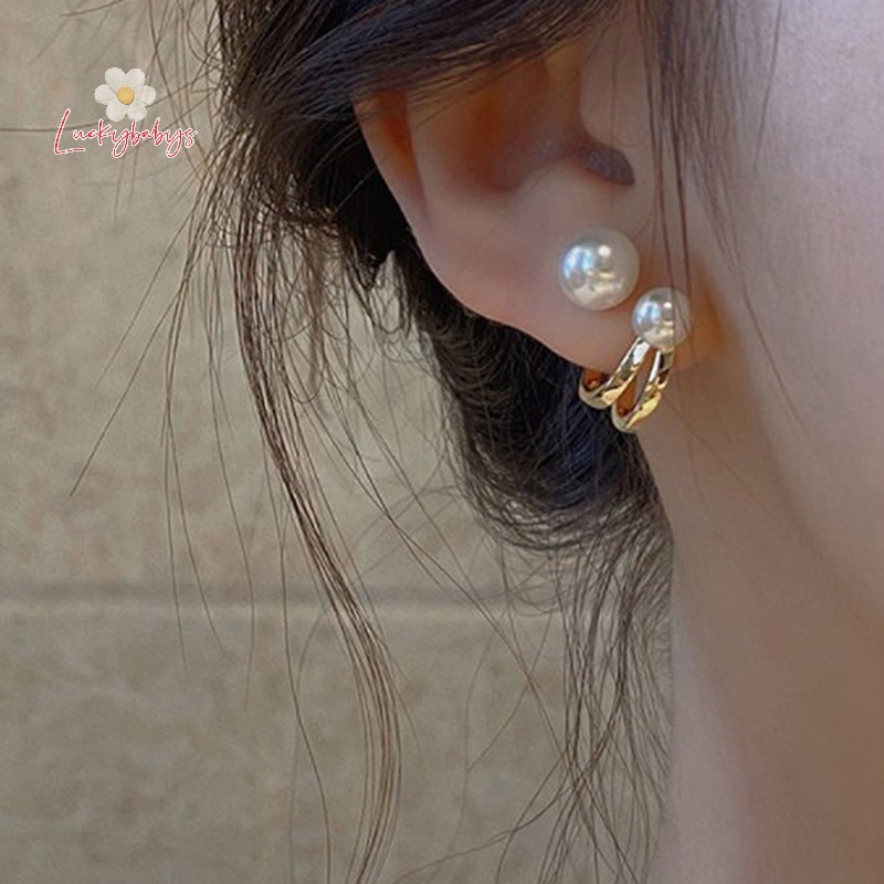 Luckybabys> ใหม่ 1 คู่ สาว หวาน น่ารัก เทียม มุก คู่ พลอยเทียม ต่างหูสตั๊ด ใหม่