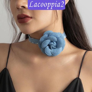 [Lacooppia2] สร้อยคอโชคเกอร์ ผ้ายีน ลายดอกไม้ ขนาดใหญ่ สําหรับปาร์ตี้ฮาโลวีน งานแต่งงาน