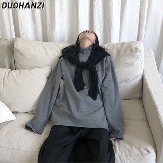 Duohanzi เสื้อยืดแขนยาว ผ้ากํามะหยี่ ทรงสลิม เข้ากับทุกการแต่งกาย แฟชั่นฤดูใบไม้ร่วง และฤดูหนาว สําหรับผู้หญิง