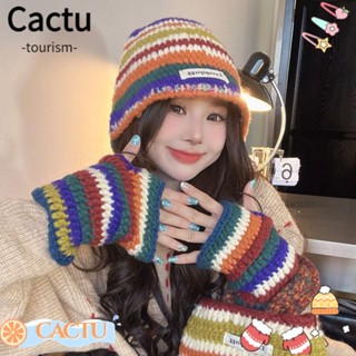 Cactu หมวกถัก อะคริลิคไฟเบอร์ ป้องกันความหนาว หลากสีสัน แบบสวมหัว สําหรับกลางแจ้ง