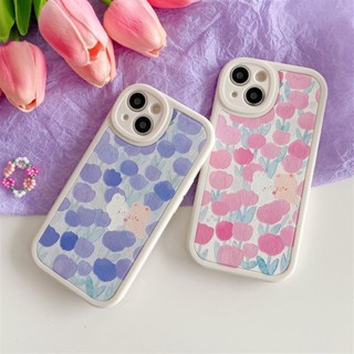 เคสโทรศัพท์หนังแกะ TPU ซิลิโคน กันกระแทก ลายดอกไม้ กระต่าย หรูหรา สําหรับ Samsung Galaxy A13 A14 A33 A34 A53 A54 S2 S23 Plus Ultra