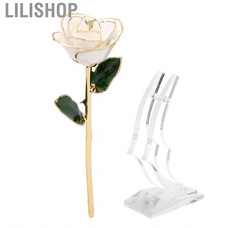 Lilishop 24K Gold Plated Rose With Stand Dipped Flower Decor For Anniversary