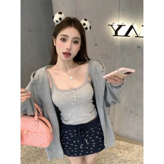 「Nonfatgirl」เสื้อแจ็กเก็ตกันหนาว มีฮู้ด เข้ากับทุกการแต่งกาย สไตล์เกาหลี และเสื้อสายเดี่ยว ตัวสั้น และกระโปรง เอวสูง ลายหน้ายิ้ม สําหรับผู้หญิง