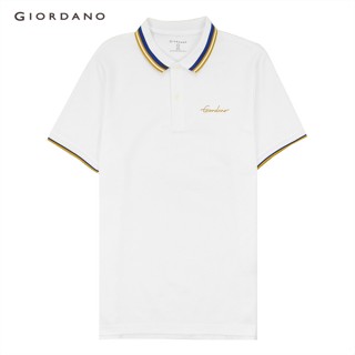 GIORDANO เสื้อโปโลผู้ชาย Mens Slim Wrinkle Free Embroidery Solid Polo 01013256