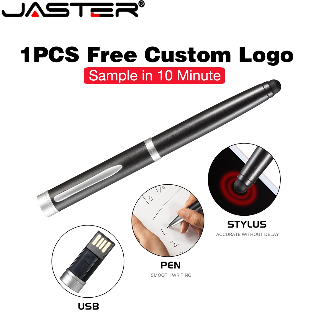 JASTER 1PCS ฟรีโลโก้ USB ไดรฟ์ Flash 128GB แท็บเล็ตไดรฟ์ปากกาโลหะ 64GB ขาวดำ Momery Stick 32GB Touch Screen ปากกา USB Stick 16GB มือถือแบบพกพา USB Stick 8GB 4GB