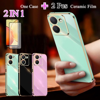 2 IN 1 เคสโทรศัพท์มือถือ เซรามิค ทรงโค้ง ป้องกันหน้าจอ สําหรับ VIVO Y36 5G