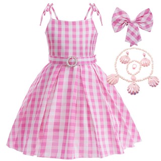 Spot seconds# Cross-border real barbie cos dress Princess dress Plaid childrens dress barbie childrens clothing sweet performance dress 8.cc