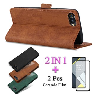 2 IN 1 เคสโทรศัพท์หนัง ฝาพับ พร้อมหน้าจอเซรามิค สองชิ้น สําหรับ Realme C2 A1K