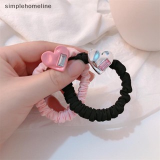 [simplehomeline] ยางรัดผมหางม้า ผ้าไหมนิ่ม ยืดหยุ่น ลายหัวใจน่ารัก ขนาดใหญ่ สีดํา สีชมพู สําหรับเด็กผู้หญิง พร้อมส่ง