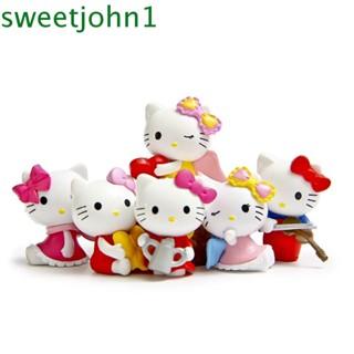 Sweetjohn ตุ๊กตาฟิกเกอร์ รูปการ์ตูนแมวเฮลโลคิตตี้ ของเล่นสําหรับเด็ก 6 ชิ้น ต่อชุด