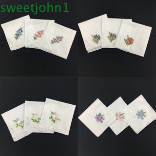 Sweetjohn ผ้าเช็ดหน้า ผ้าฝ้าย 100% ลายดอกไม้ ลูกไม้ แบบพกพา สไตล์วินเทจ สุ่มสี สําหรับผู้หญิง 6 ชิ้น