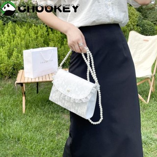 Chookey กระเป๋าสะพายไหล่ สะพายข้าง หนัง PU ทรงสี่เหลี่ยม แต่งสายโซ่ ประดับไข่มุก แต่งลูกไม้ ขนาดเล็ก สไตล์วินเทจ สําหรับสตรี