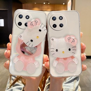 ใหม่ เคสโทรศัพท์ซิลิโคน TPU ใส แบบนิ่ม ลาย KITTY กันกระแทก มีกระจก สําหรับ Realme 11 NFC Realme11 4G 5G 11 Pro 11 Pro+ Realme C51 C53 2023 Realme11Pro RealmeC51