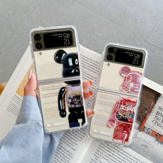 เคสโทรศัพท์มือถือแบบแข็ง ใส ฝาพับ ลายการ์ตูนหมี สีดํา แดง สําหรับ Samsung Galaxy Z Flip 5 4 3 5G Z Flip3 Flip4 Flip5