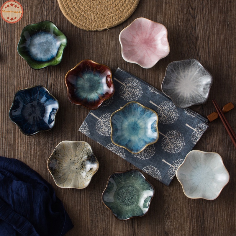 บ้าน 1 ชิ้นเซรามิครสชาติจานดอกไม้รูปร่าง Porcelain Nut จานรองจานขนาดเล็กซอสถั่วเหลืองเครื่องปรุงรสบนโต๊ะอาหารอุปกรณ์ครัว TH