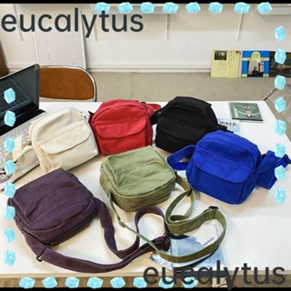 Eucalytus1 กระเป๋าสะพายไหล่ ผ้าแคนวาส ทรงสี่เหลี่ยม ขนาดเล็ก มีซิป สีพื้น แฟชั่นสําหรับสตรี