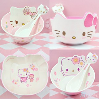 Sanrio การ์ตูนอะนิเมะบนโต๊ะอาหาร Hello Kitty Kawaii เด็กบนโต๊ะอาหารจานชามแบบพกพาของขวัญการ์ตูนขนมถาดของขวัญ M