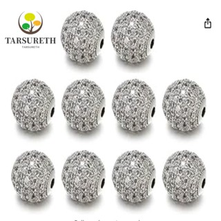 Tarsureth ลูกปัดเพทาย ทองเหลือง ประดับเพชรเทียม เพทาย สีขาว ทอง 8 มม. สําหรับสร้อยข้อมือ สร้อยคอ DIY