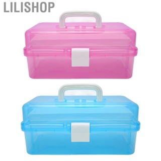 Lilishop Art Craft Storage Box  Folding 3 Layers Plastic Clear Classification Transparent Lid Multipurpose with Handle for Cosmetic