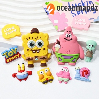 Oceanmapdz 10 ชิ้น สพันจ์บ็อบ สแควร์แพนท์ DIY เสน่ห์ อุปกรณ์เครื่องประดับตกแต่ง Kawaii งานฝีมือ PVC DIY กิ๊บหัวเข็มขัด