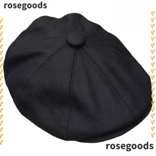 Rosegoods1 หมวกเบเร่ต์ ผ้าฝ้าย กันแดด ทรงแปดเหลี่ยม สีดํา สําหรับผู้ชาย และผู้หญิง