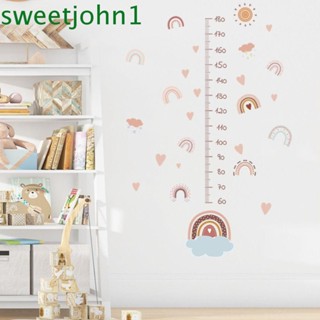 Sweetjohn สติกเกอร์วัดความสูง ลายการ์ตูนเมฆ 3D มีกาวในตัว สีรุ้ง ลอกออกได้ สําหรับติดตกแต่งห้องนอนเด็กผู้หญิง 2 ชิ้น ต่อชุด